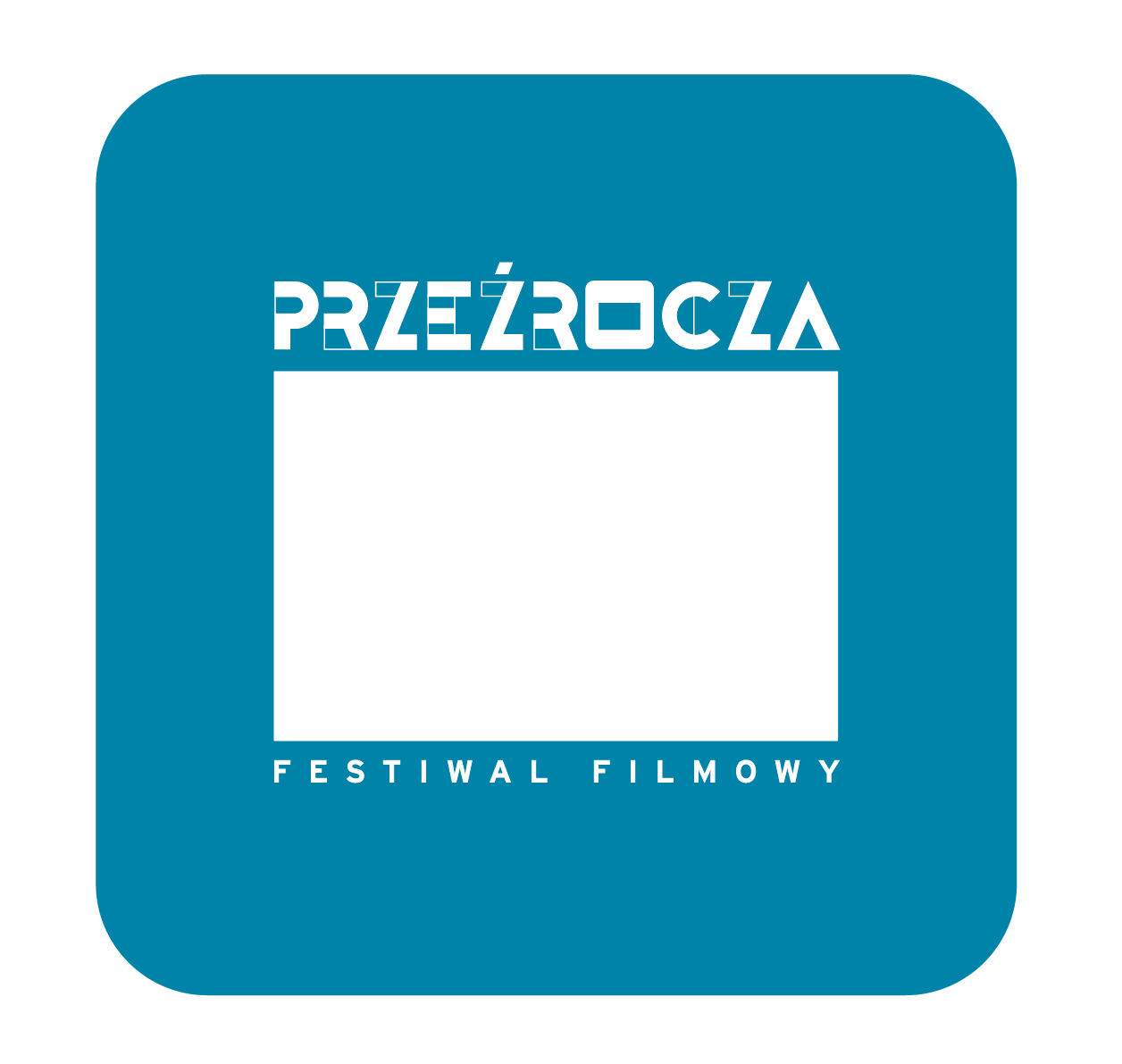 slajd - grafika festiwalu przeźrocza, w kolorach niebieskim i białym
