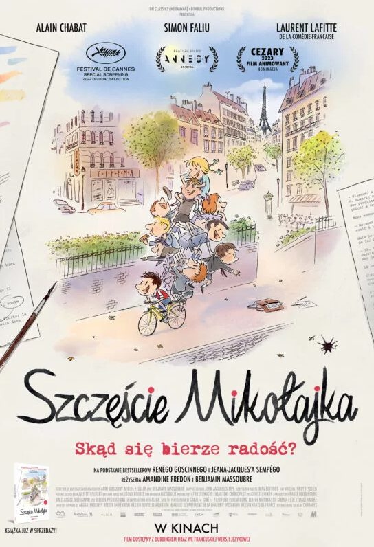 Plakat. Rysunek przedstawia chłopca na rowerze, na ulicy, między budynkami mieszkalnymi. W tle dużo postaci.