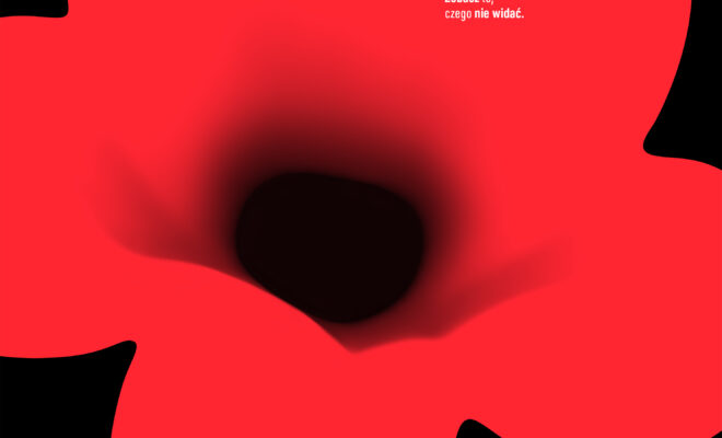 plakat - czerwony kwiat na czarnym tle