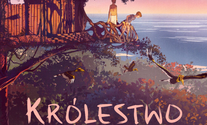 Plakat przedstawia ilustrację dwóch postaci – starszego mężczyzny i chłopca – stojących na drzewie przy domku zbudowanym z naturalnych materiałów, z widokiem na ocean o zachodzie słońca. W tle latają egzotyczne ptaki. Całość otoczona jest bujną tropikalną roślinnością. U góry widnieje napis: „Ponadczasowa opowieść o przymierzu człowieka z naturą”. Tytuł filmu to „Królestwo Kensuke”, a na dole znajduje się dopisek „Tylko w kinach”. Plakat zawiera także liczne nagrody i wyróżnienia festiwalowe.