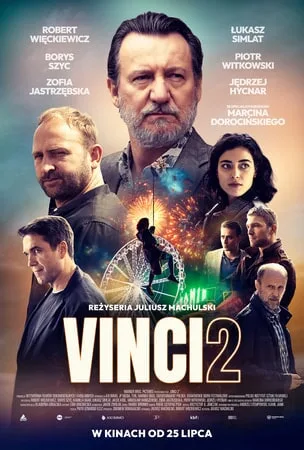 plakat. postaci z filmu, różnych wielkości. w centrum starszy mężczyzna, siwiejący, z zarostem. poniżej fajerwerki i diabelski młyn. wokół niego 4 mężczyzn, 2 kobiety.