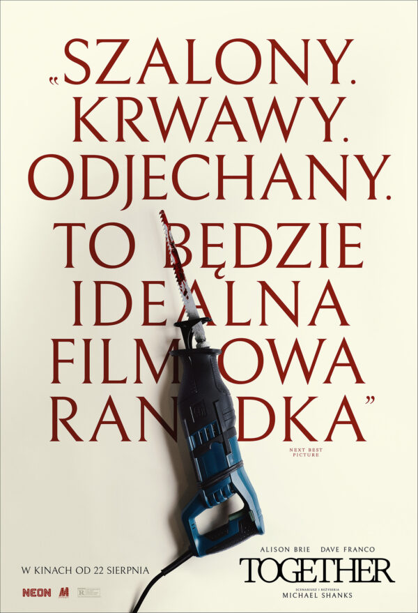 plakat - na tle napisu okrwawiona wiertarka
