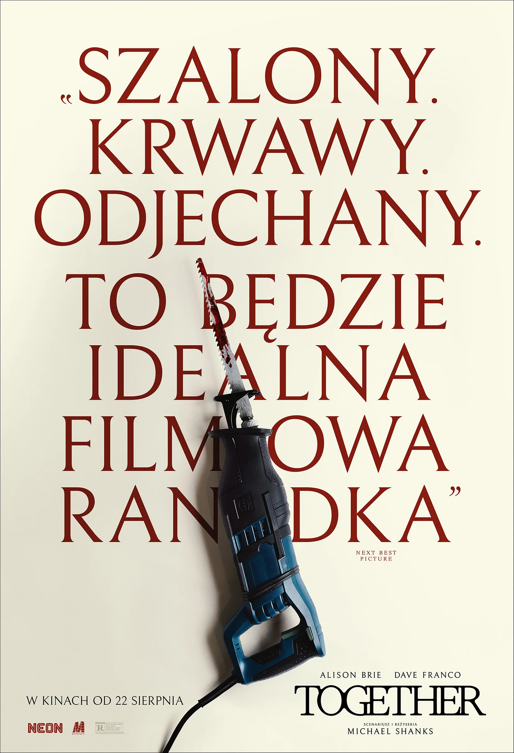plakat - na tle napisu okrwawiona wiertarka