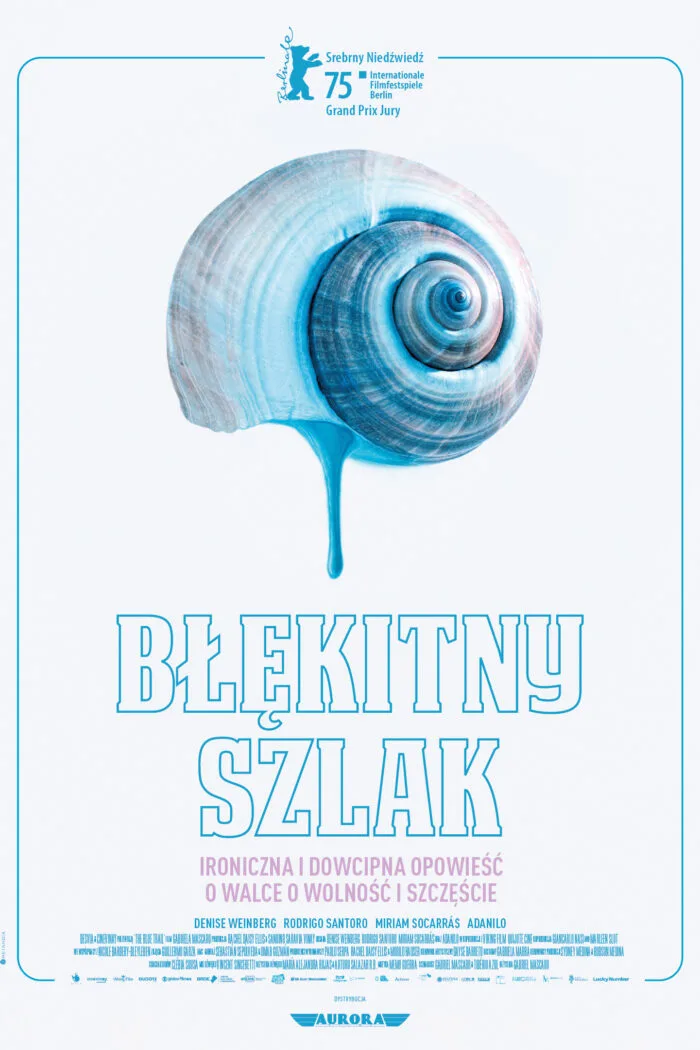 plakat. na białym tle błękitna muszla, spływa z niej kropla błękitnego płynu