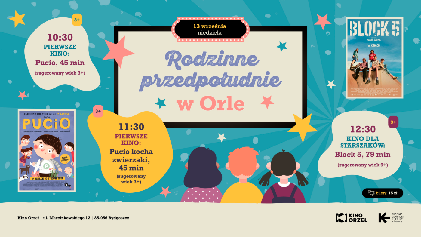 ekran z napisami, przed nim dzieci