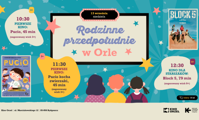 ekran z napisami, przed nim dzieci