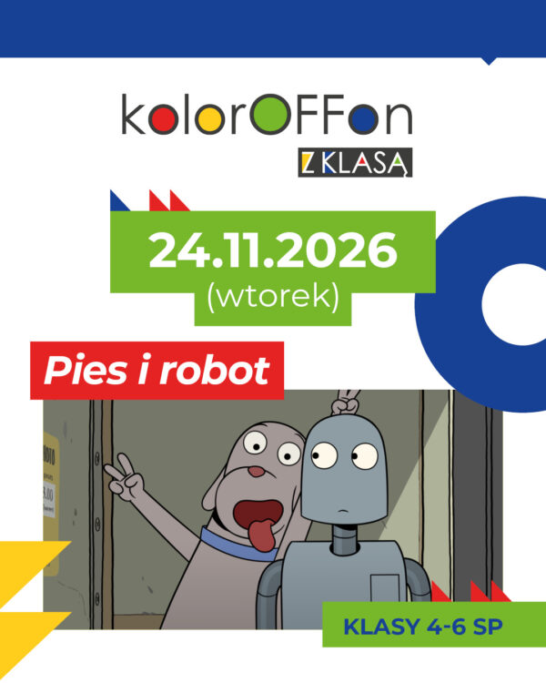 kadr z animacji, robot i pies robią minę do selfie